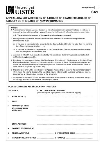 SA1 Appeal Form - University of Ulster