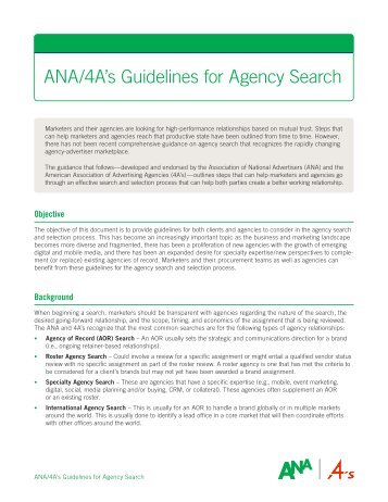 ANA/4A's Guidelines for Agency Search - American Association of ...