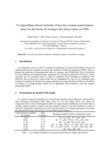 Un algorithme discret hybride à base des essaims particulaires pour ...