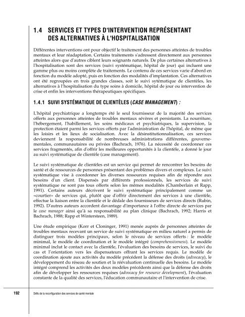 DE LA RECONFIGURATION DES SERVICES DE SANTÉ MENTALE ...