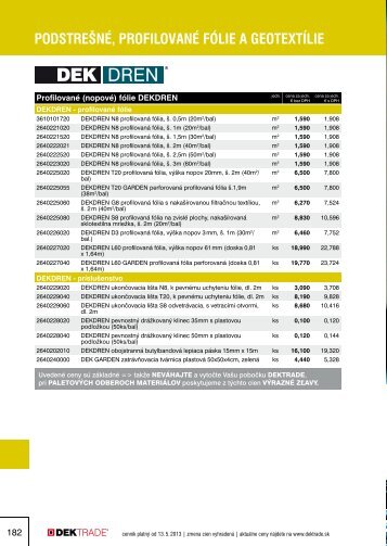 PODSTREŠNÉ, PROFILOVANÉ FÓLIE A GEOTEXTÍLIE - DEKTRADE