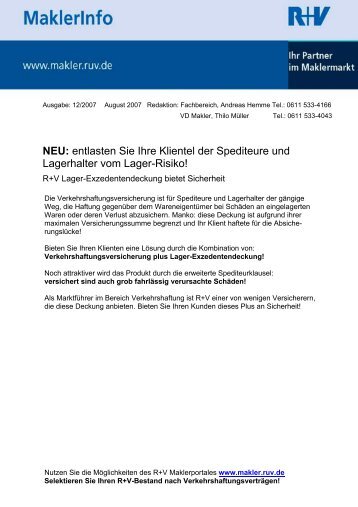 12/2007: R+V Lager-Exzedentendeckung bietet Sicherheit