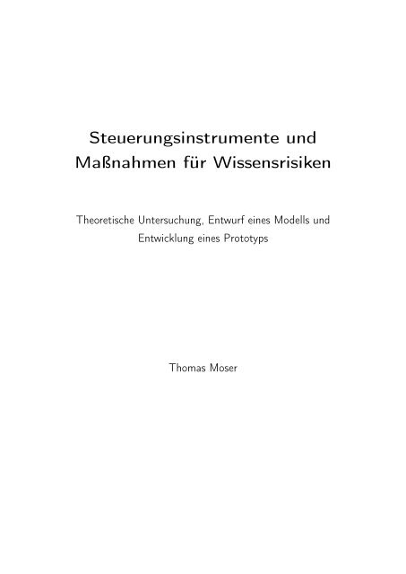 Steuerungsinstrumente Und Maßnahmen Für Wissensrisiken - 