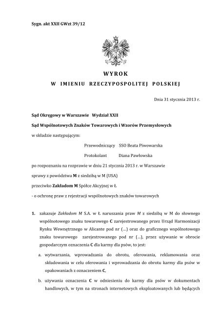 XXII GWzt 39/12 - Sąd Okręgowy w Warszawie