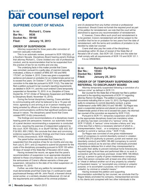 bar counsel report - State Bar Of Nevada