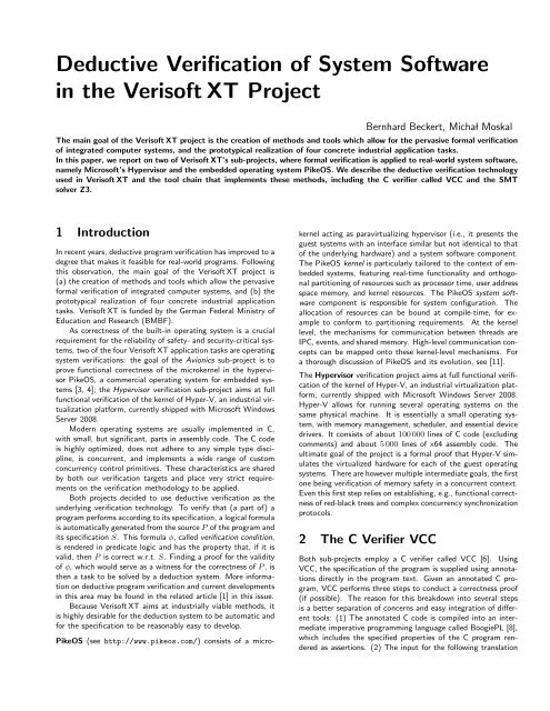 Deductive Verification of System Software in the Verisoft XT Project