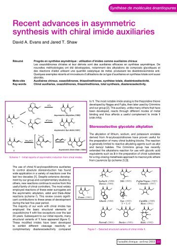 Recent advances in asymmetric synthesis with chiral imide auxiliaries