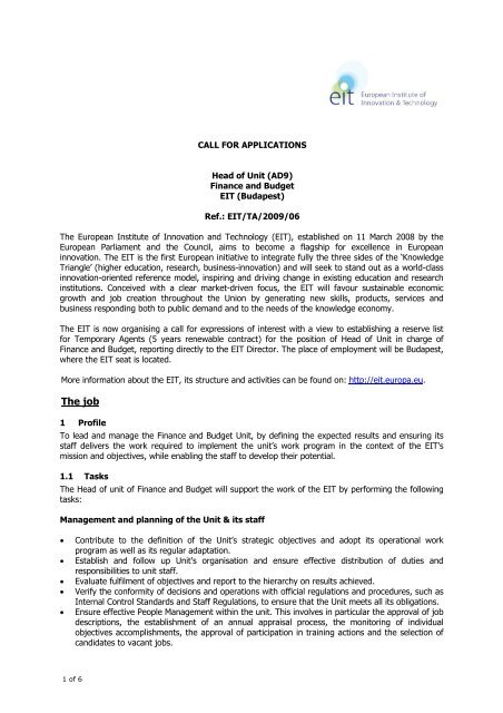 Call for expression of interest HoU- Finance and BudgetAD9