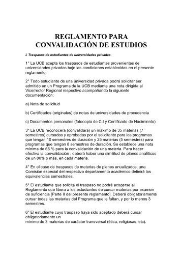 Reglamento para la Convalidación de Estudios - Universidad ...