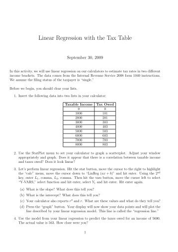 Linear Regression with the Tax Table