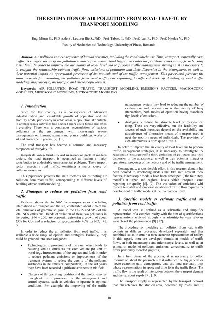 the estimation of air pollution from road traffic by transport modeling