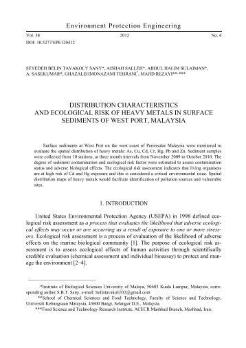 Distribution characteristics and ecological risk of heavy metals in ...