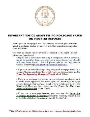 important notice about filing mortgage fraud - Department of Banking ...
