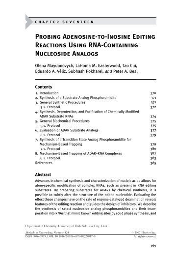 Probing Adenosine-to-Inosine Editing Reactions Using ... - UC Davis