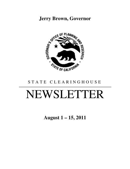 August 1 – 15, 2011 - Office of Planning and Research - State of ...