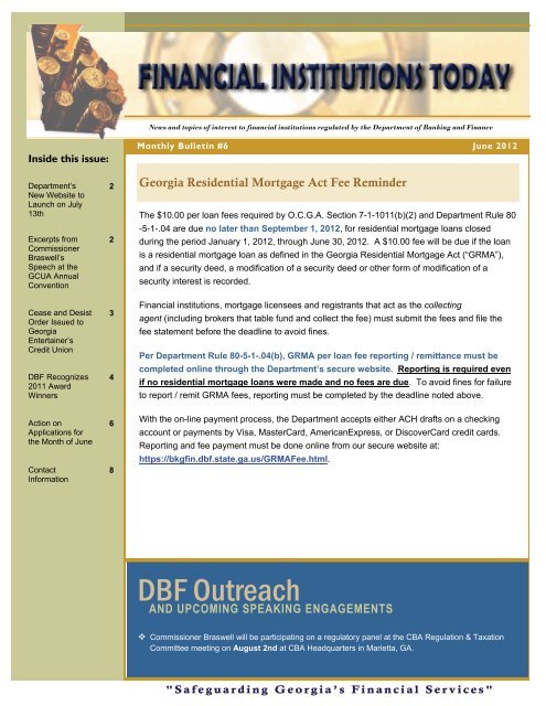 DBF Outreach - Department of Banking and Finance