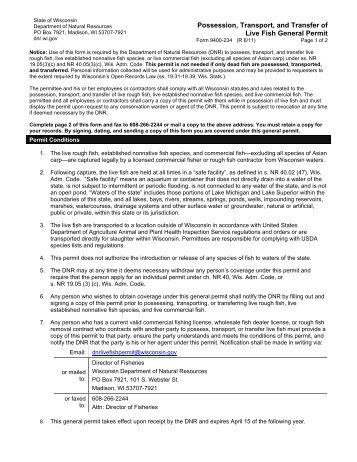 Possession, Transport, and Transfer of Live Fish General Permit