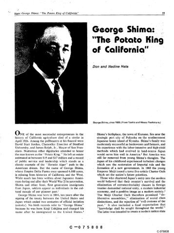 George Shima: "Thee Potato King" of California
