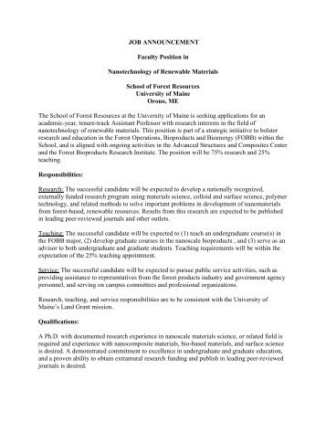 JOB ANNOUNCEMENT Faculty Position in Nanotechnology of ...