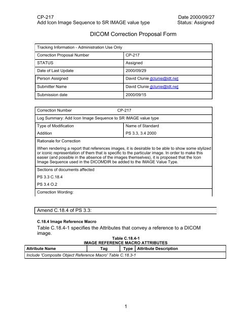 DICOM Correction Proposal Form