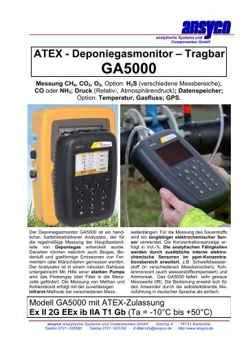 ATEX - Deponiegasmonitor â Tragbar GA5000 Messung CH4, CO2 ...