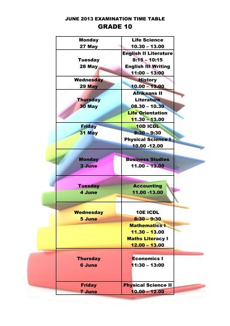 JUNE EXAMINATION TIME TABLE