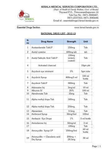 Rational Drug List (RDL) - Kerala Medical Services Corporation