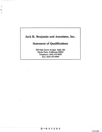 Jack R. Benjamin and Associates, Inc. Statement of Qualifications