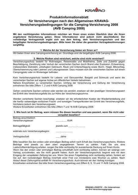 Produktinformationsblatt AVB Camping - R+V Versicherung