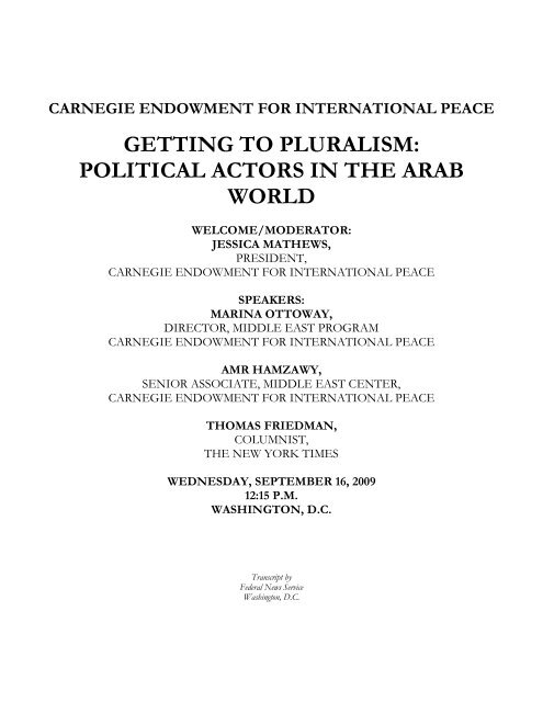 getting to pluralism: political actors in the arab world - Carnegie ...