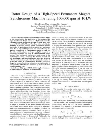 Rotor Design of a High-Speed Permanent Magnet Synchronous ...