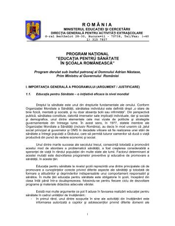 EDUCATIA PENTRU SANATATE ÎN SCOALA ROMÂNEASCA