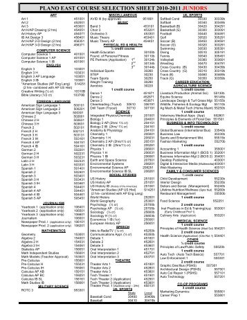 plano east course selection sheet 2010-2011 juniors - Amazon Web ...