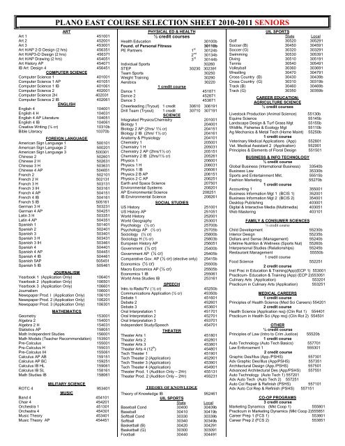 plano east course selection sheet 2010-2011 juniors - Amazon Web ...