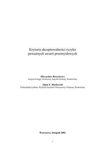 Kryteria akceptowalności ryzyka poważnych awarii przemysłowych