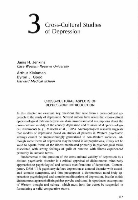 Cross-Cultural Aspects of Depression - Anthropology