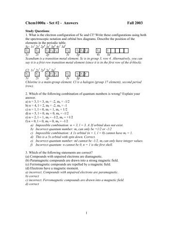 Chem1000a - Set #2 - Answers Fall 2003