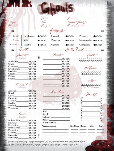 Unmastered Ghoul Sheet