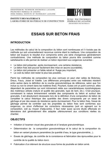 essais sur beton frais - LMC - EPFL