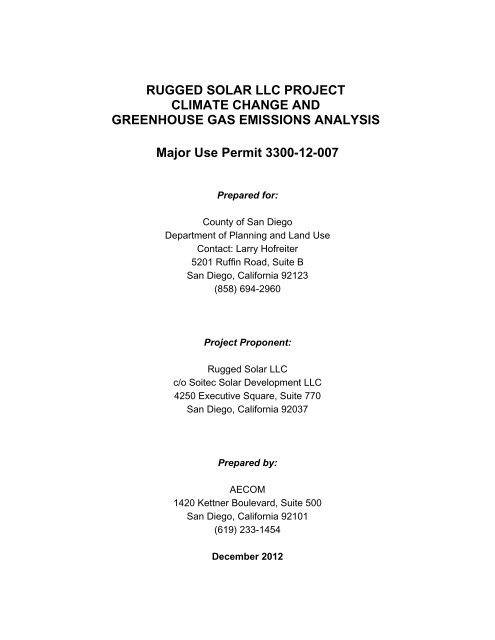 RUGGED SOLAR LLC PROJECT CLIMATE CHANGE AND ...