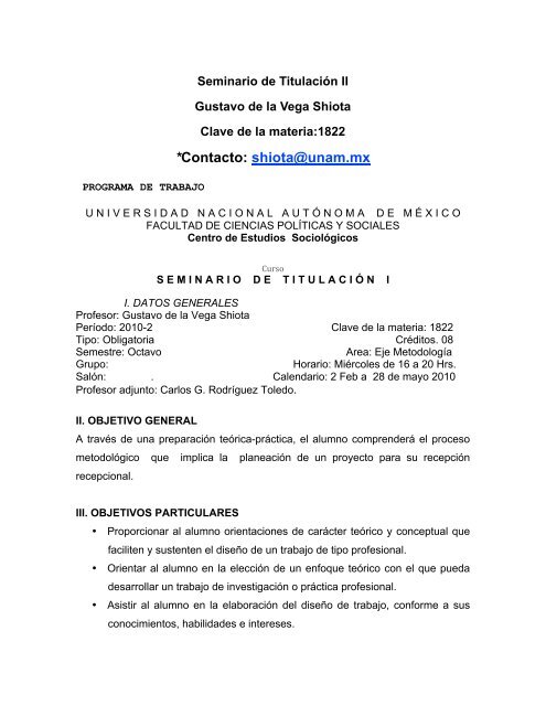 *Contacto: shiota@unam.mx - Centro de Estudios Sociológicos ...