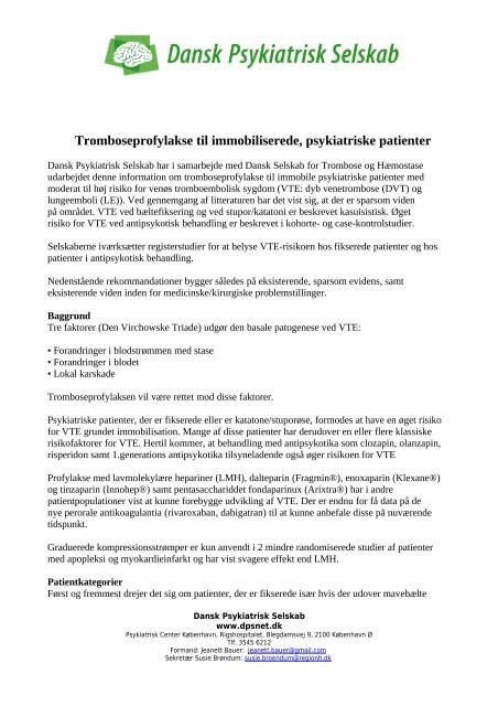 Tromboseprofylakse til immobiliserede, psykiatriske patienter