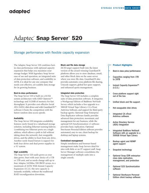 Adaptec® Snap Server™ 520 - VB