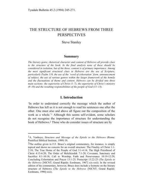 the structure of hebrews from three perspectives - Tyndale House