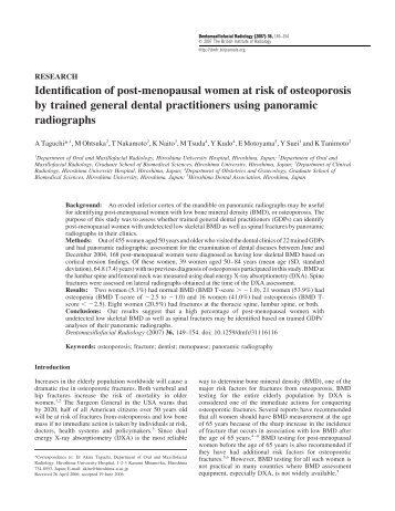 Identification of post-menopausal women at risk of osteoporosis by ...