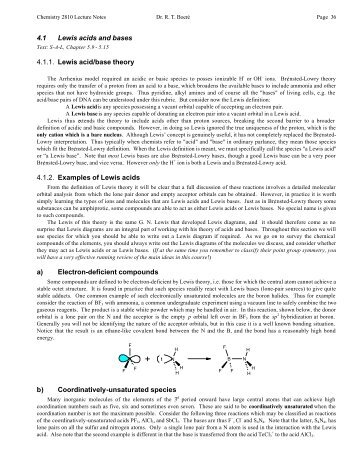 4.1 Lewis acids and bases 4.1.1. Lewis acid/base theory 4.1.2.