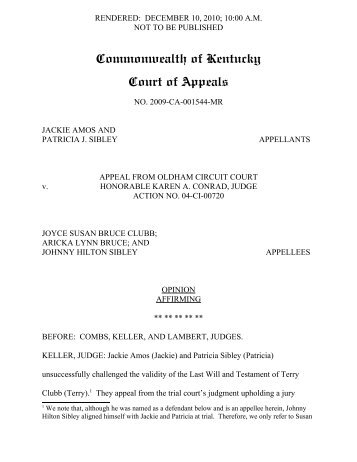 Commonwealth of Kentucky Court of Appeals - Justia