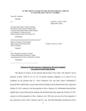 Motion for Partial Summary Judgment for Breach of Implied ...