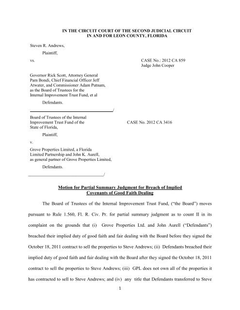 Motion For Partial Summary Judgment For Breach Of Implied 