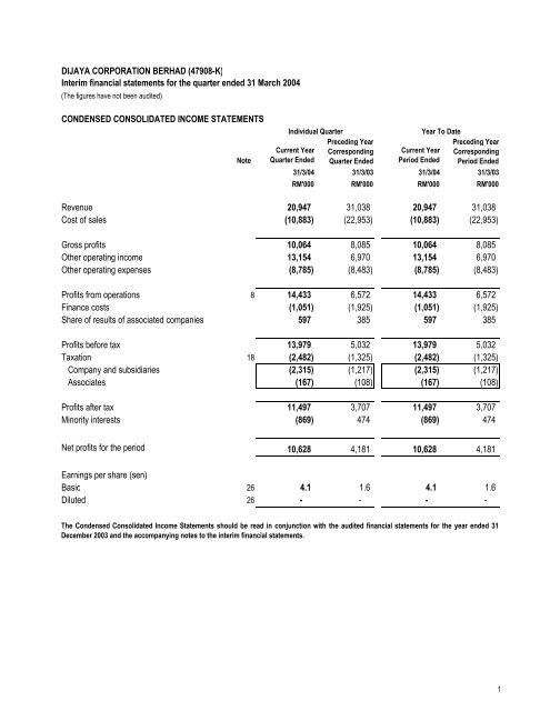 Interim financial statements for the quarter ended 31 ... - ChartNexus